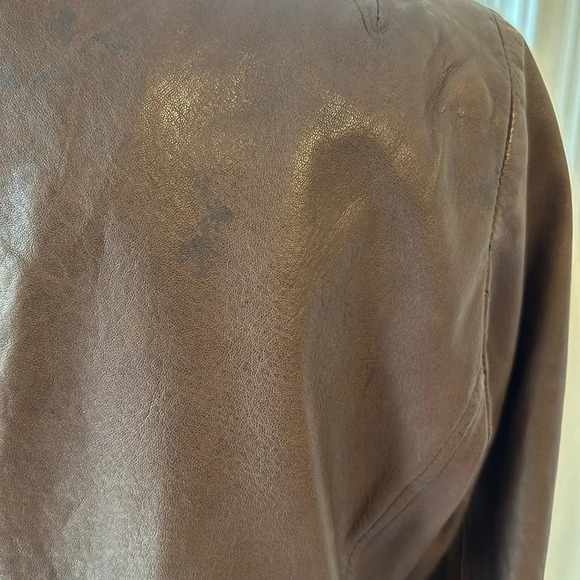 Eileen Fisher Vintage Open Brown Leather Jacket, Size Small, EUC - Picture 5 of 9